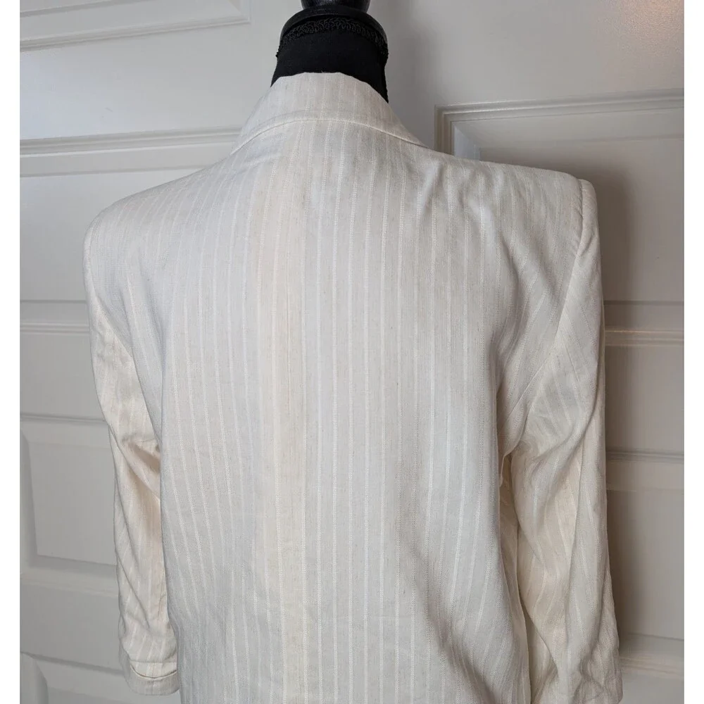 NWOT Zara Size S Open Front Blazer Ivory Pinstripe Linen-Blend Oversized Sleek